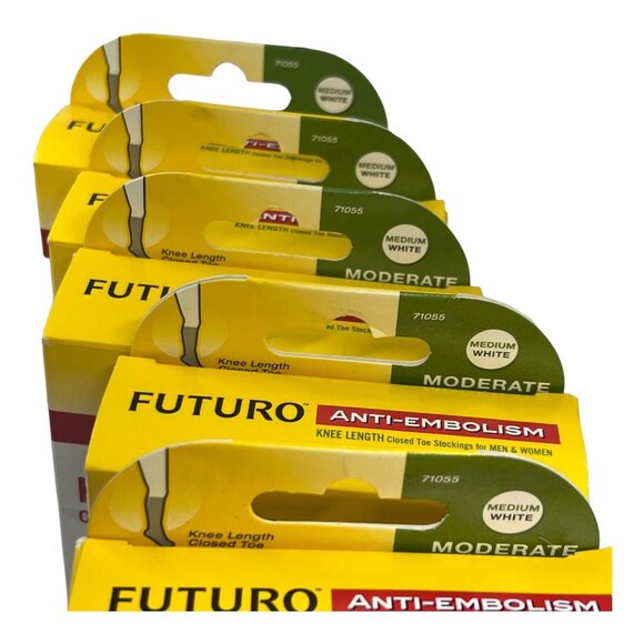Futuro Stockings Unisex M Anti Embolism Knee Length Closed Toe White 71055 5 PK - Picture 2 of 4